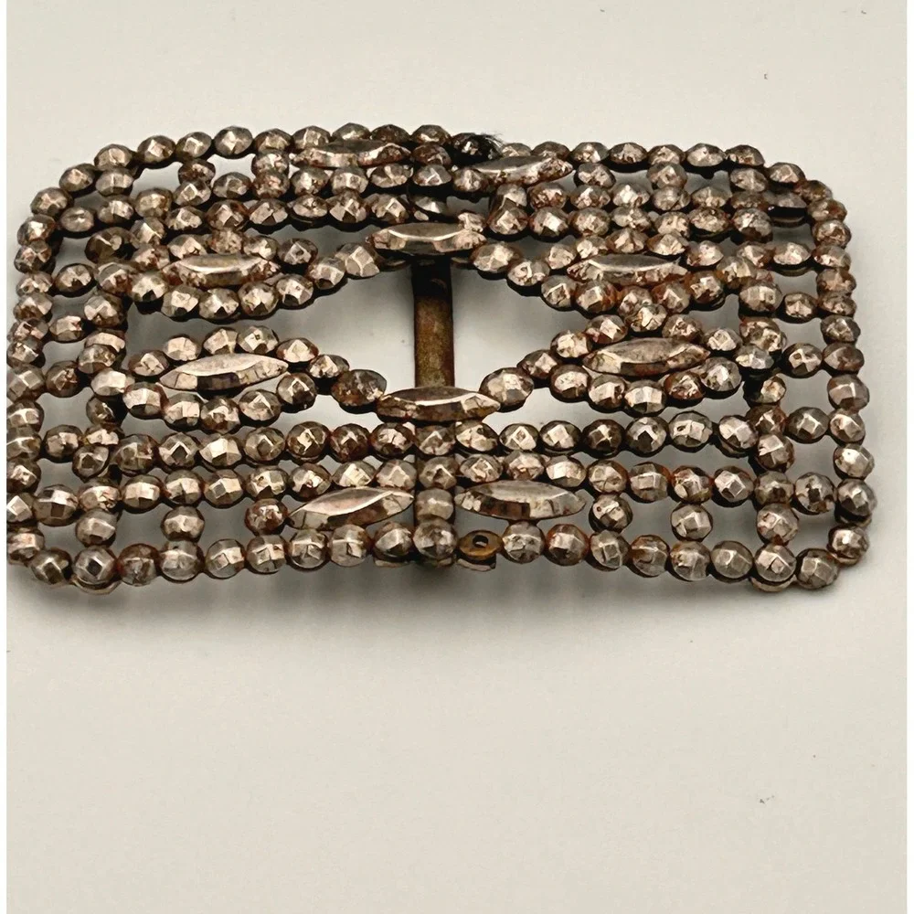Antique M.G. France Cut Steel Belt Buckle Victorian Edwardian Openwork Silver